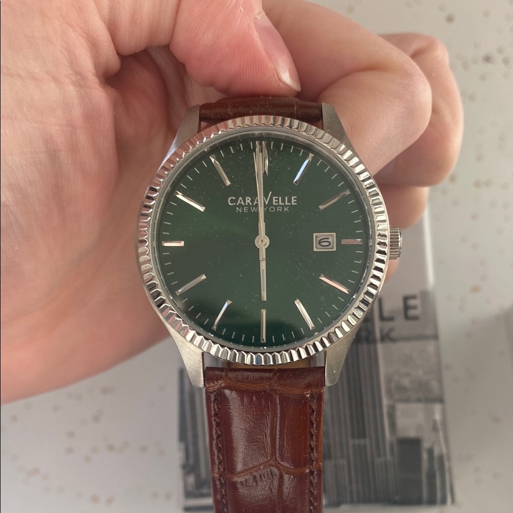 Caravelle New York Green Watch with Brown Strap